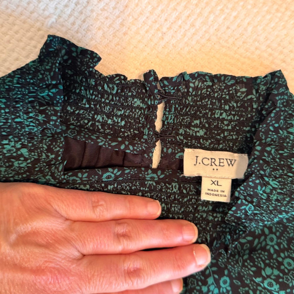 J. CREW Green & Black Floral Long Sleeve Knee Length Dress - Picture 9 of 14
